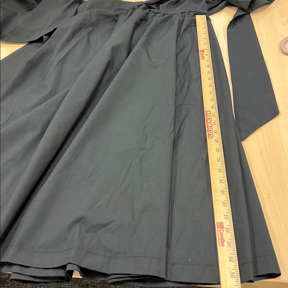 Abercrombie & Fitch Petite Navy Puff Sleeve Twist Front Bow Back A-Line Dress L - Picture 7 of 9